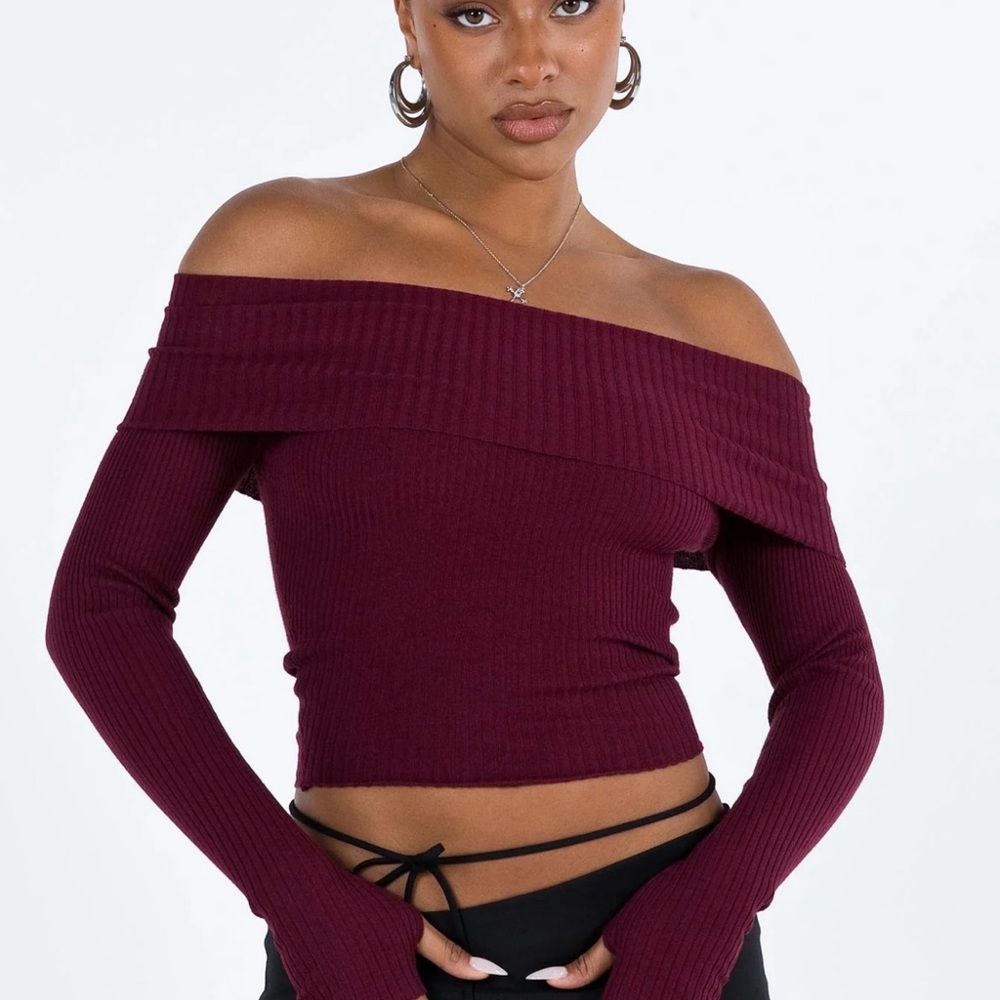Off-Shoulder Burgundy Sweater